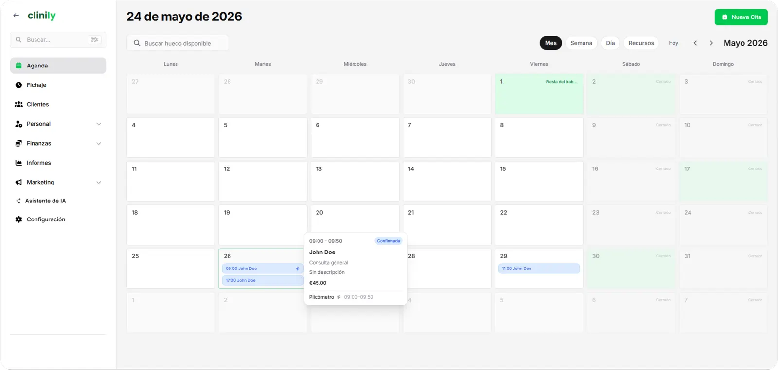 Agenda de Clinily en tiempo real